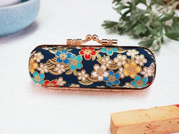 口金 印章盒 口紅盒 印章 收納 藍花花