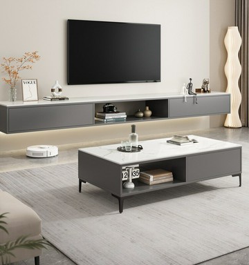 APP下單享點數9% 巖板電視柜茶幾組合輕奢簡約現代客廳家用臥室小戶型懸空電視機柜