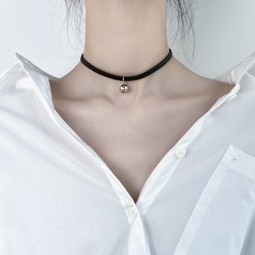 項鍊繩子 鈴鐺吊墜項鍊女網紅頸鍊 黑色繩子頸帶chocker項圈頸圈鎖骨鍊『XY15129』