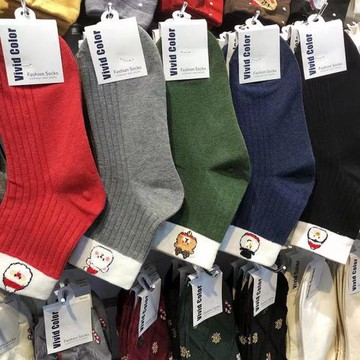 韓國東大門進口VIVIDCOLOR圣誕襪植絨圣誕老人秋冬新款女士中筒襪