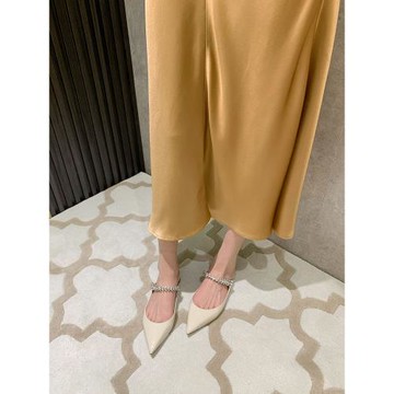 仙女風尖頭高跟鞋2025新款真皮水鉆一字帶涼鞋包頭半拖鞋女夏外穿