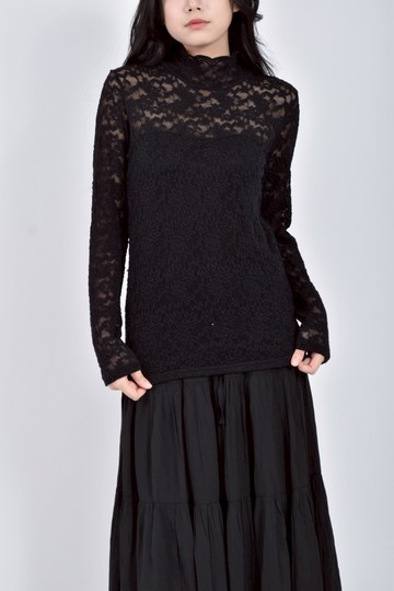 (S) 鉤花黑色長袖上衣