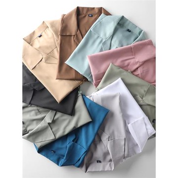 有腔調！美式古巴翻領！OZ風！夏季新款復古男士純色寬松短袖襯衫