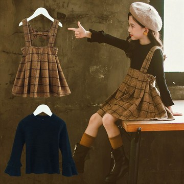 【Arbea】女童春裝套裝新款中大女童背帶裙春秋季小女孩洋氣套裙童裝女童兩件套裝【C525】