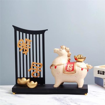 陶瓷馬上有錢擺件新中式客廳電視柜玄關辦公室裝飾品開業喬遷禮品