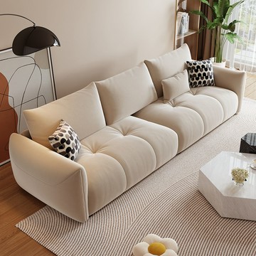 云朵沙發客廳奶油風小戶型貓抓簡約現代新款泡芙直排布藝沙發J-29公司貨