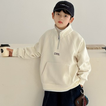 【中大男童】帥氣條紋拉鏈大口袋寬鬆上衣