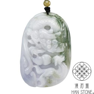 【漢石齋】天然翡翠A貨 護主龍牌玉佩吊墜 飄花種帶紫羅蘭(42*63*21mm)