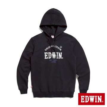 EDWIN 男款 大英文字徽章長袖連帽T恤(黑色)