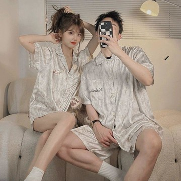 情侶睡衣女冰絲夏季涼感短袖大碼男士2025新夏天高級感家居服套裝 短袖睡衣 大碼睡衣  夏天睡衣 男睡衣 短袖睡衣 冰涼