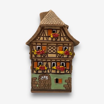 SOLO歐洲家居-手工陶瓷小屋 燭台 8.5cm 迷你 綠橘色 童話故事系