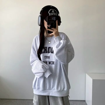 Vuja de 純棉衛衣 大學t 薄衛衣 長袖上衣 oversize 大學t 潮流衣服 ins風 刷毛 英文印花 秋冬