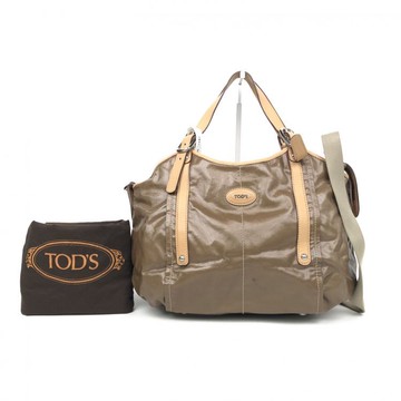 tods棕色pvc拼接皮革手提包