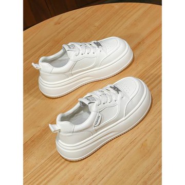 真皮大頭板鞋女春2025新款厚底面包鞋韓版減齡女鞋松糕底小白鞋潮