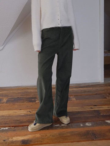 High Waisted Corduroy Straight Pants [GREEN]