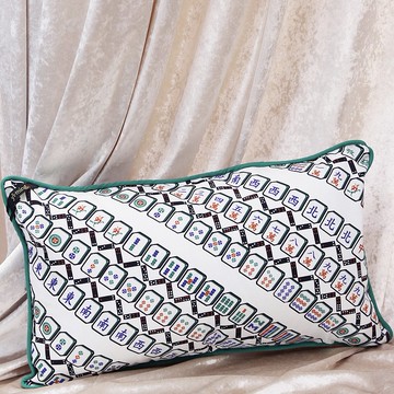 YI-MING 麻將印花靠墊套 - 米色/ 綠色