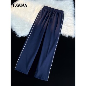 春季高中生薄款運動褲男女學生校服褲子藏青色一條線白邊直筒長褲