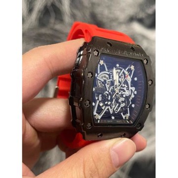 理查德二戰創意機械骷髏頭男表個性潮表酒桶型硅膠帶運動男士手表