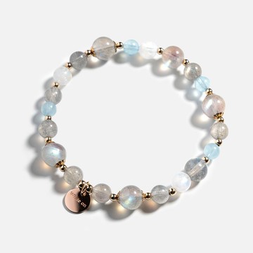 拉長石月光石海藍寶14K包金水晶手鍊