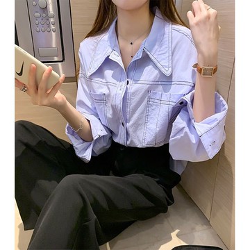 白襯衫女秋裝2020新款設計感小眾上衣寬松慵懶風長袖襯衣薄款外套