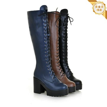 【顯瘦百搭】高筒女靴 馬丁靴 長靴 高跟靴 粗跟靴 側拉鍊 繫帶設計 大碼可選 秋冬時尚搭配 支持一件代發