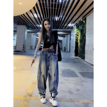 歐洲站破洞直筒牛仔褲女2024夏季寬松闊腿褲子嘻哈高街潮ins顯瘦