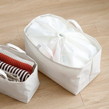 加大款束口型亞麻風可折疊手提購物袋/收納袋-3入 單一規格