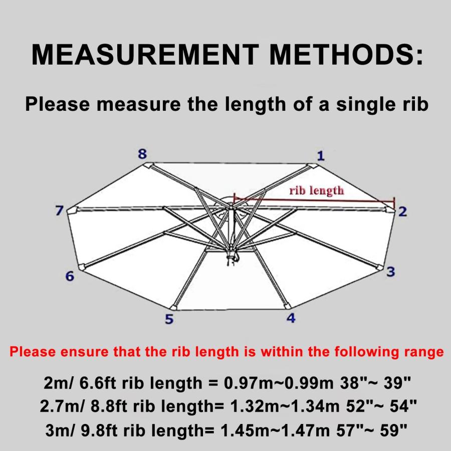 Replacement Sunshade Canvas, Patio Parasol Replacement Canopy, 2M 2.7M 3.0M Arms Arms Garden Umbrella, Patio Umbrella Replacement Cloth Waterproof