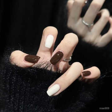 ✨Hannah✨純色跳色顯白深咖色純手工穿戴甲短甲穿戴甲 ZFQM