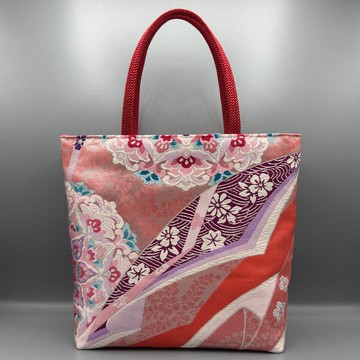 和服 腰帶 腰帶繩 手作 托特包 改造 粉紅 唐織 正絹 十二單衣紋樣