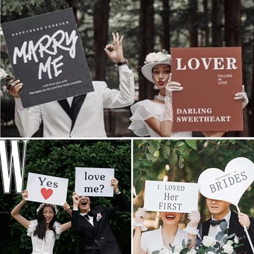 影樓新款婚紗攝影道具網紅ins英文手舉牌情侶外景拍照手拿告白板