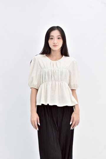 (S) qian gu gu 收腰白色短袖上衣