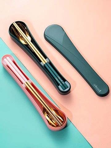 便攜餐具套裝學生筷子勺子餐盒不銹鋼筷勺單人一人收納盒