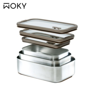 WOKY沃廚 波紋防沾可微波不鏽鋼保鮮盒3入組700ml+1000ml+1650ml