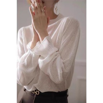 法式復古設計感針織蕾絲衫2025春季鏤空薄款氣質打底衫長袖上衣女
