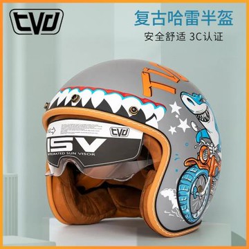 TVD 摩托車復古頭盔電動車半盔男女四分之三盔夏季哈雷機車踏板航