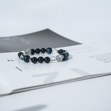 黑曜石/白水晶/藍晶石/拉長石 手鍊 健康/避邪化煞/事業/溝通表達