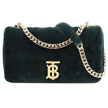 BURBERRY 8033678 Lola 絎縫格紋絨面斜背包.祖母綠