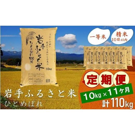 ふるさと納税 岩手県 奥州市 ☆全11回定期便☆ 岩手ふるさと米 10kg×11ヶ月 一等米ひとめぼれ 令和5年産 新米  東北有数のお米の産地 岩手県奥州市産