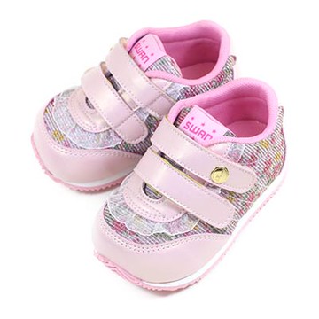 Swan天鵝童鞋-蕾絲碎花小童機能學步鞋 1565-粉