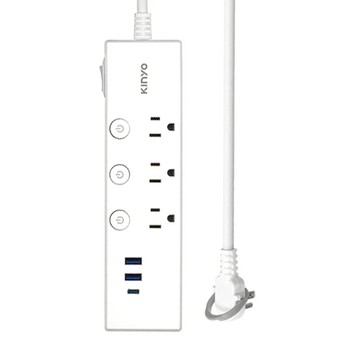 Kinyo 四開三插PD延長線 3孔  1.8m  白色  1個