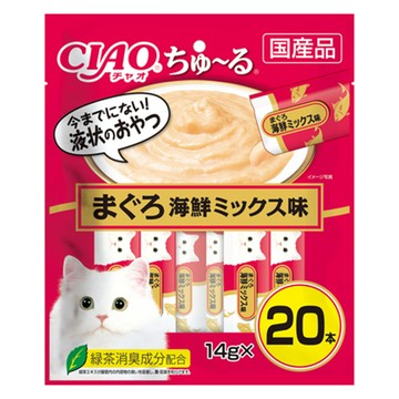 INABA CIAO 啾嚕 肉泥 鮪魚+海鮮綜合 綠茶消臭成分配方 14g x 20本  1包  280g