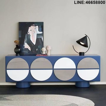 免運 開立發票 電視櫃 收納櫃 儲物櫃 落地櫃 背景櫃 意式極簡餐邊櫃裝飾櫃烤漆藍色簡約裝飾櫃新款電視櫃 支持訂製