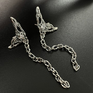 4.26小寶s925純銀渣渣肌理蝴蝶鏈條耳環女小眾設計感輕奢高級時尚