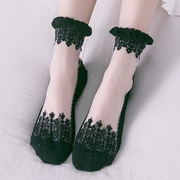 絲襪女短春夏季薄款純棉底中筒水晶襪玻璃耐磨透明蕾絲花邊襪子女