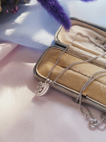 美國西洋古董飾品 / 925純銀一串心流線萊茵純銀墜/項鍊