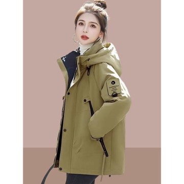 羽絨棉服女冬季2026新款加厚美式沖鋒衣時尚連帽工裝棉衣夾棉外套