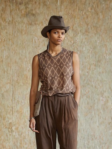 復古文青 亞麻針織提花背心 輕薄上衣