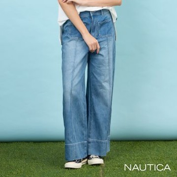 Nautica 官方旗艦 女裝 涼感寬管休閒牛仔褲-藍色