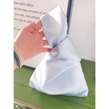 素色白色手提袋緞面手挽包女日式手拎包文藝復古套結包布包休閑